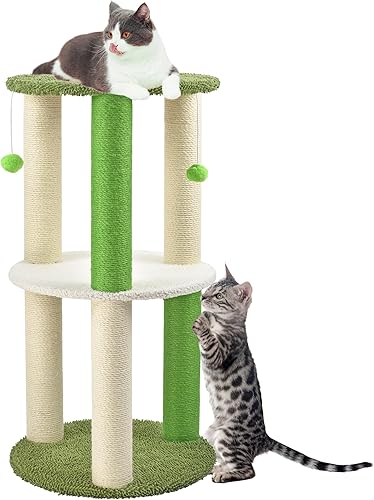 Poste rascador para gatos de 3 niveles de altura para gatos grandes, poste rascador grande de 33 pulgadas con cama, rascador alto resistente para