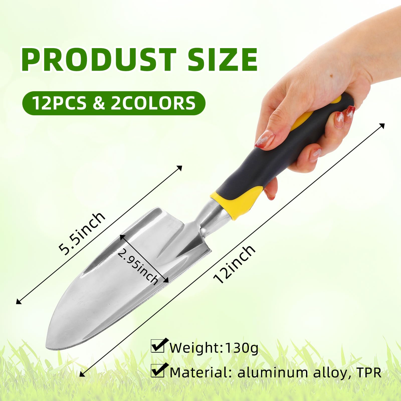 Yaocom Gartenschaufel aus Aluminiumlegierung, robuste Kelle, Gartenwerkzeug, kleine Schaufeln zum Graben, Metall-Handschaufel, Gartenspaten mit weichem TPR-Griff für Garten, Rasen, Hof, Bauernhof,