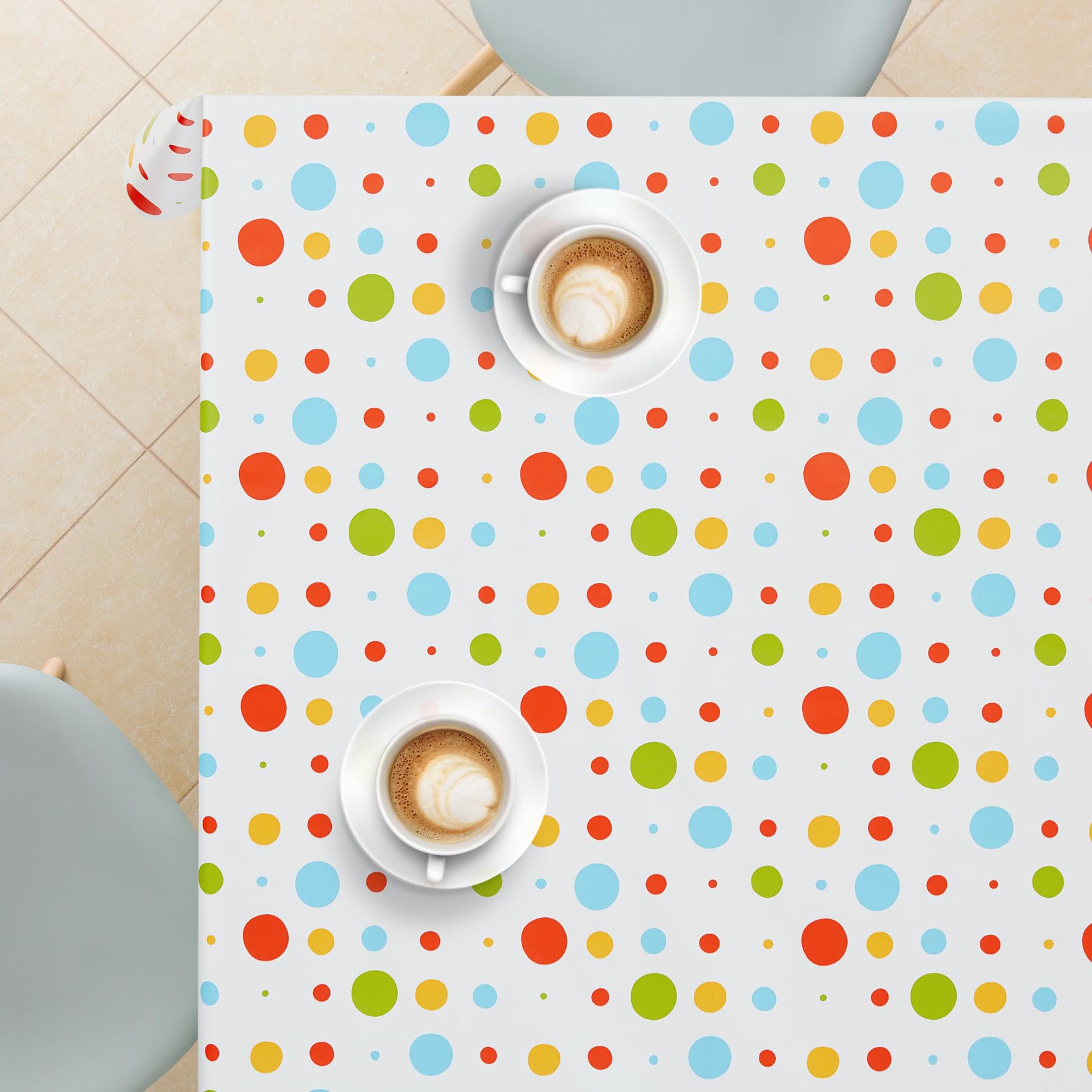 KP HOME White PVC Table Cloth, Wipe Clean Tablecloth Oilcloth in Polka Dot Print - Image 4