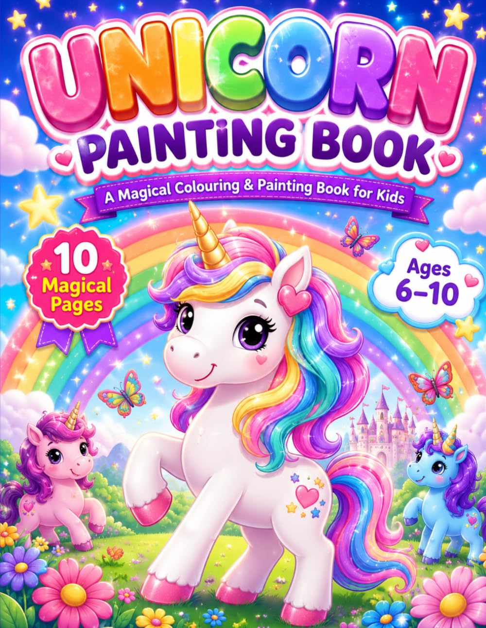 Magical Unicorn Coloring Book: Cute and Magical Unicorn Pages with Rainbows, Castles, Space, Beach, Birthday and Fantasy Scenes