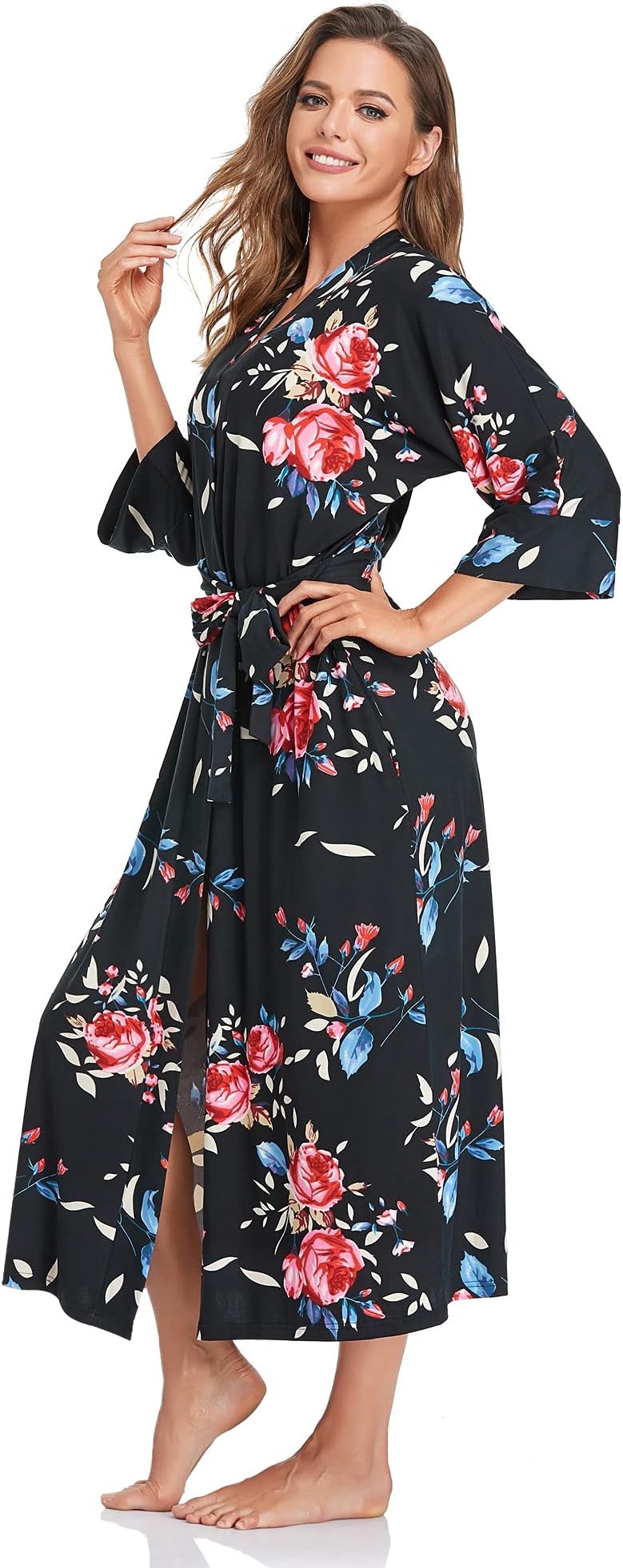 MissNinaWomen's Soft Robes Long Bath Robes Full Length Kimonos Sleepwear Dressing Gown,Solid Color