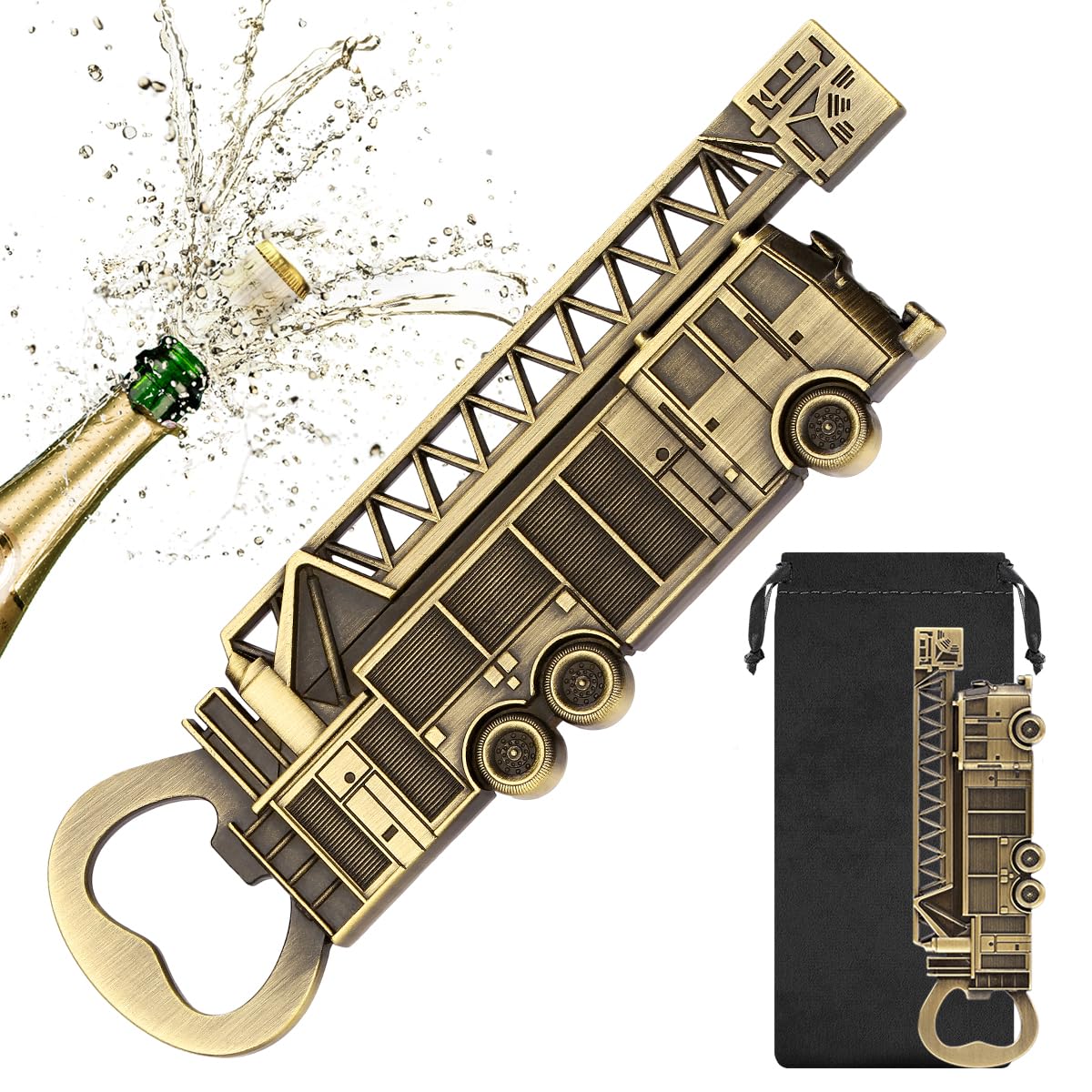 LKKCHER Firefighter Bottle Opener – Firefighter Gifts for Men, Dad, Grandpa – Bronze Novelty Bar Tool with Gift Bag – Perfect for Birthday, Fathers Day, Christmas, BBQ, Firehouse Parties