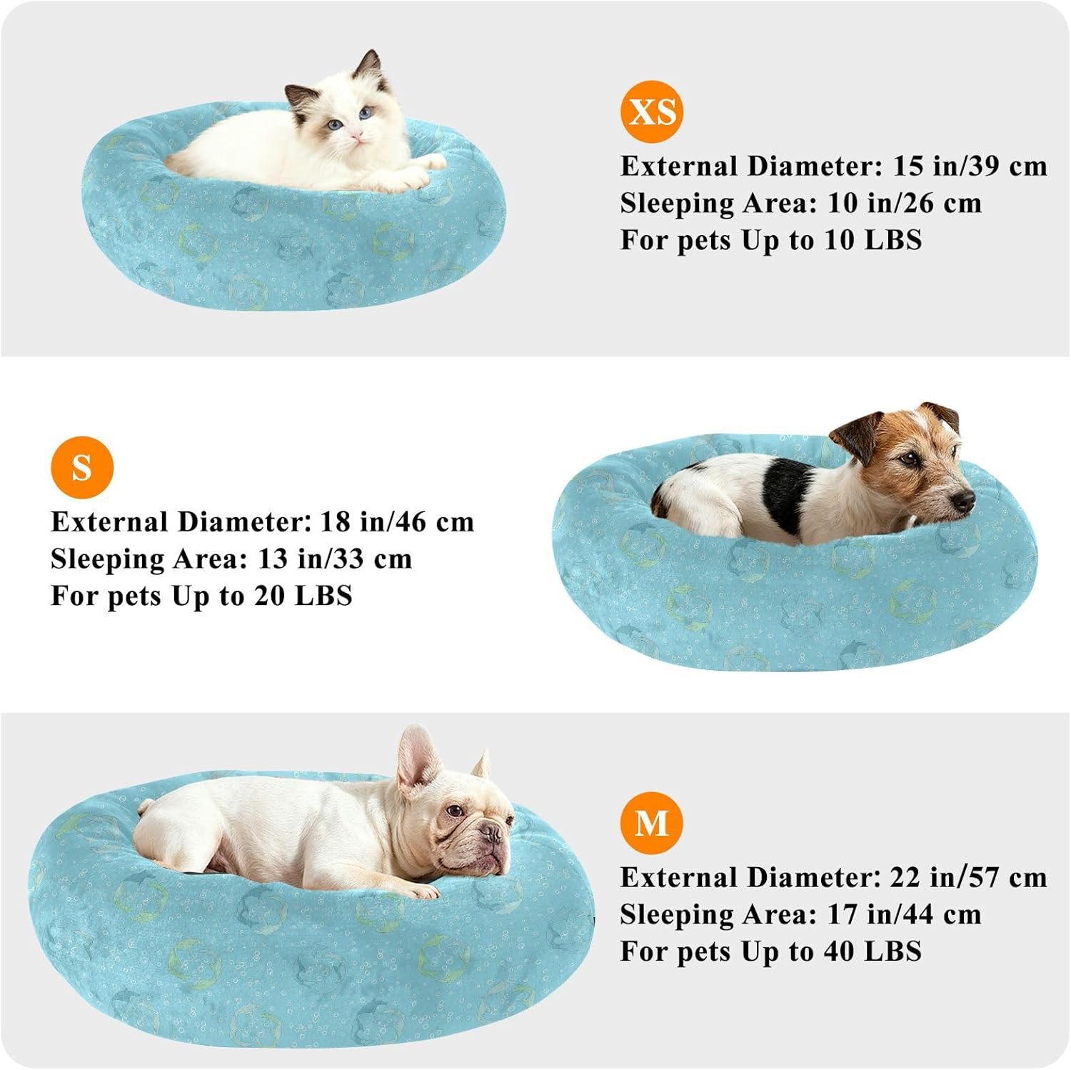 Underwater Dolphins Bubbles Pattern Dog Bed Donut Small Dog Beds Washable Cat Pet Bed Cozy Puppy Beds for Winter Indoor Pets Sleeping,M