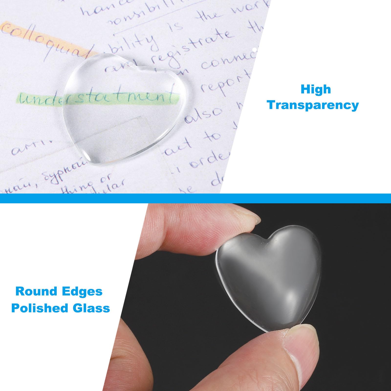 PATIKIL Transparent Glass Cabochons, 60Pcs 25x25mm Heart Shaped Glass Dome Tiles for Photo Pendant Jewelry Making Clear - Image 4