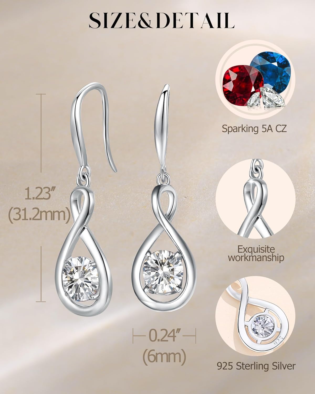 FANCIME Dangle Drop Earrings 925 Sterling Silver Dainty Infinity Round Gemstone Birthstone Jewelry Birthday Mothers Day Gifts for Her Women - Image 6