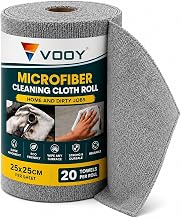 VOOY Microfiber Cleaning Cloth Roll | 20 Reusable Tear-Off Sheets (25 x 25 cm) | Ultra Absorbent, Lint-Free, Scratch-Free Multipurpose Cleaning Cloth | Kitchen, Glass, Car, Mirror&Home Cleaning | Grey