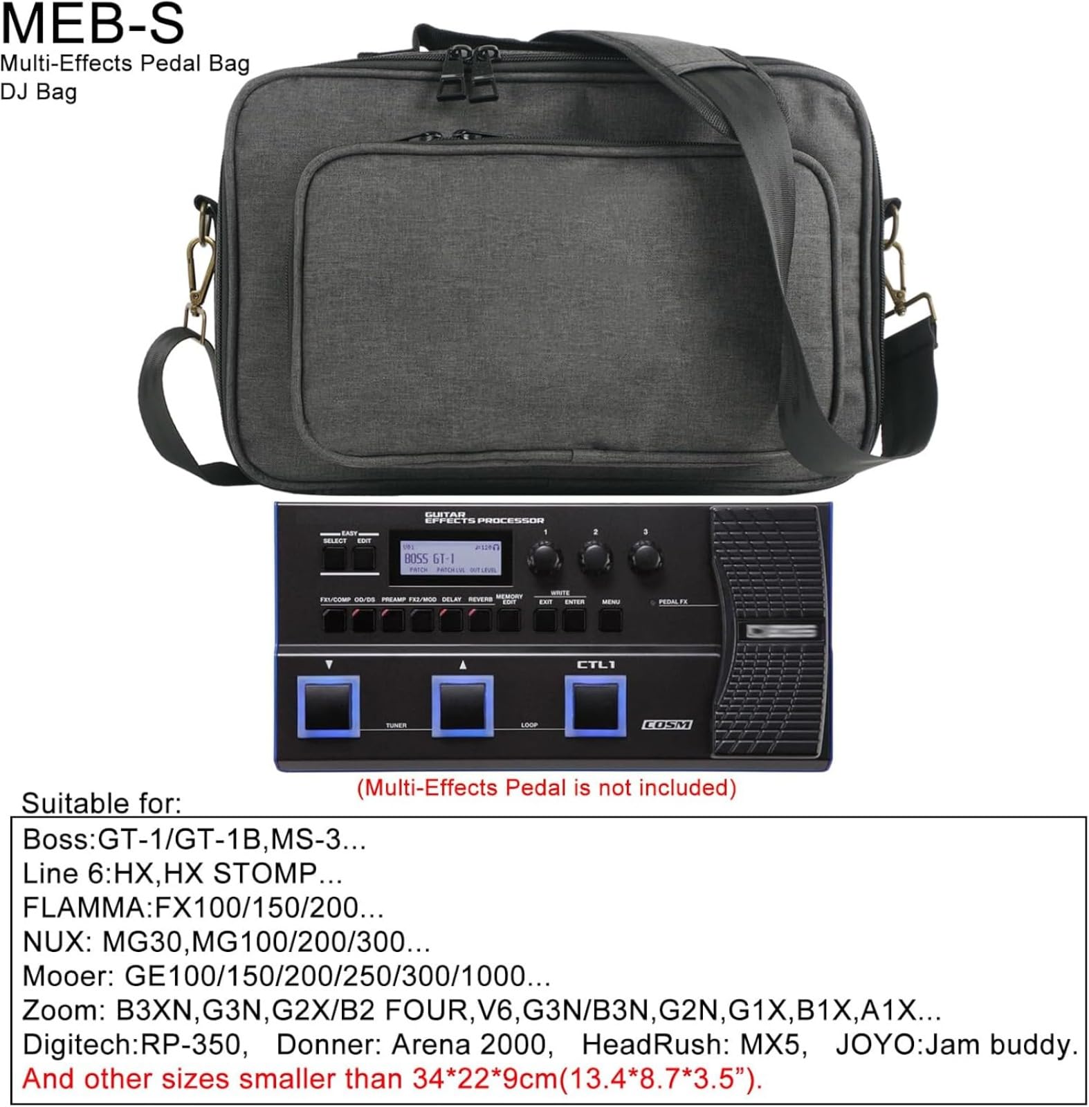 Bolsa de transporte compatible con los pedales multiefectos para guitarra Boss ME-80 / GT-1000 / GX-100 / ME-90, bolsa portaobjetos para pedalera con compartimento para cables, paquete multiefectos
