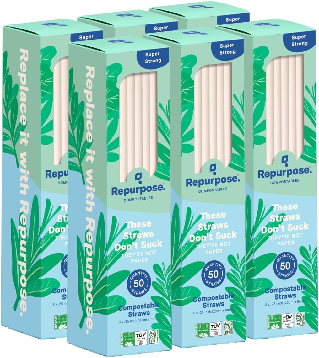 Repurpose Compostables PHA Straws, 300 Count, BPA Free, No PFAS Added, Recyclable Packaging