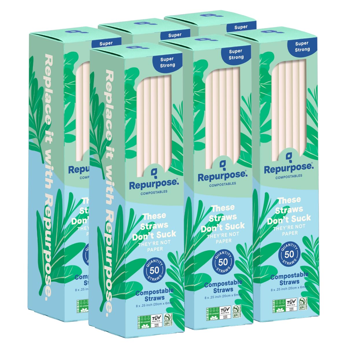 Repurpose Compostables PHA Straws, 300 Count, BPA Free, No PFAS Added, Recyclable Packaging