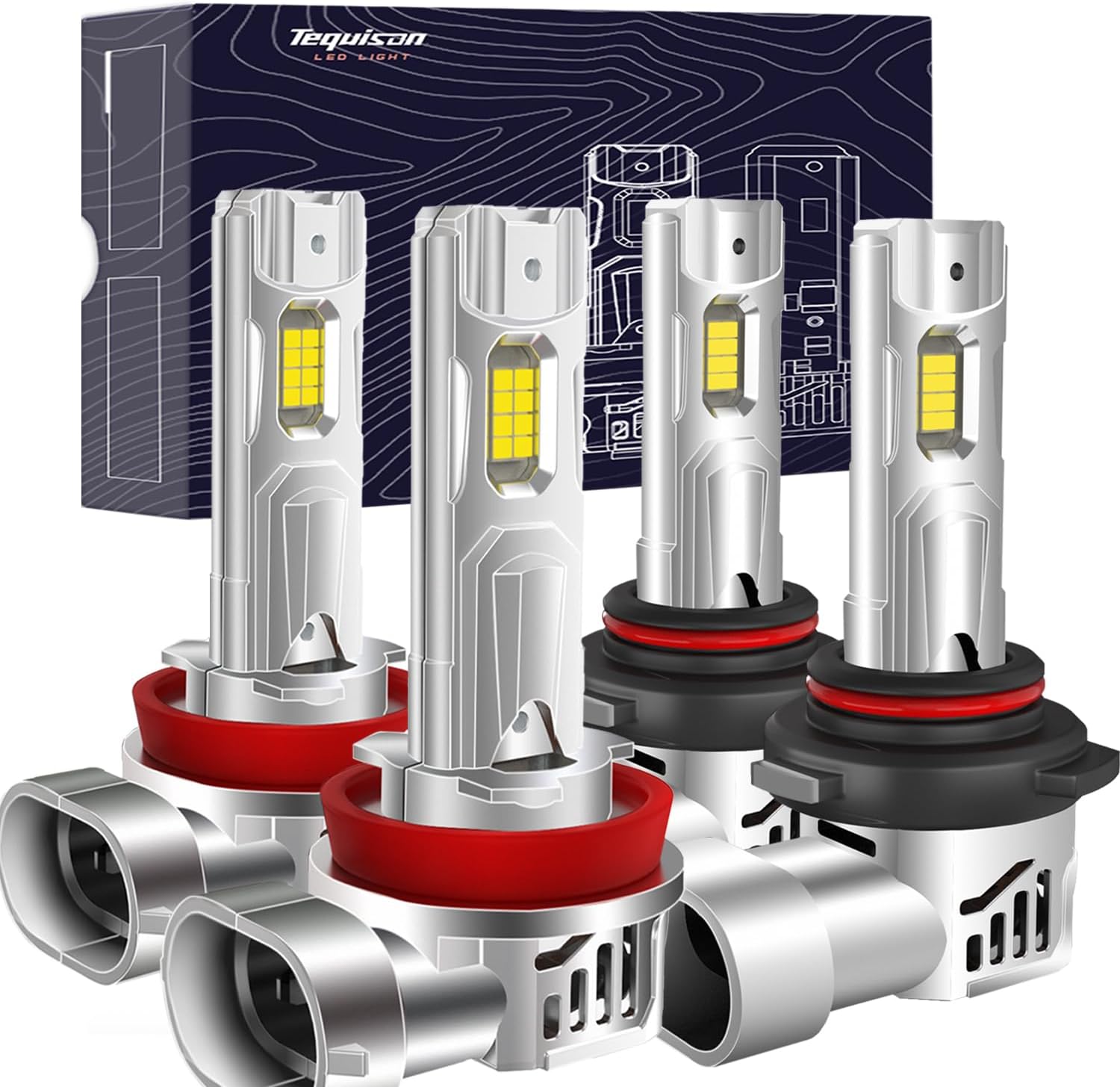 H11/H8/H9 9005/HB3 Bulbs, 800% Ultra Bright Fog Lights, 100,000LM 6500K Cool White with 14000RPM Fan, IP68 Waterproof, 1:1 Size, Plug-N-Play, Canbus Ready (4-Pack)