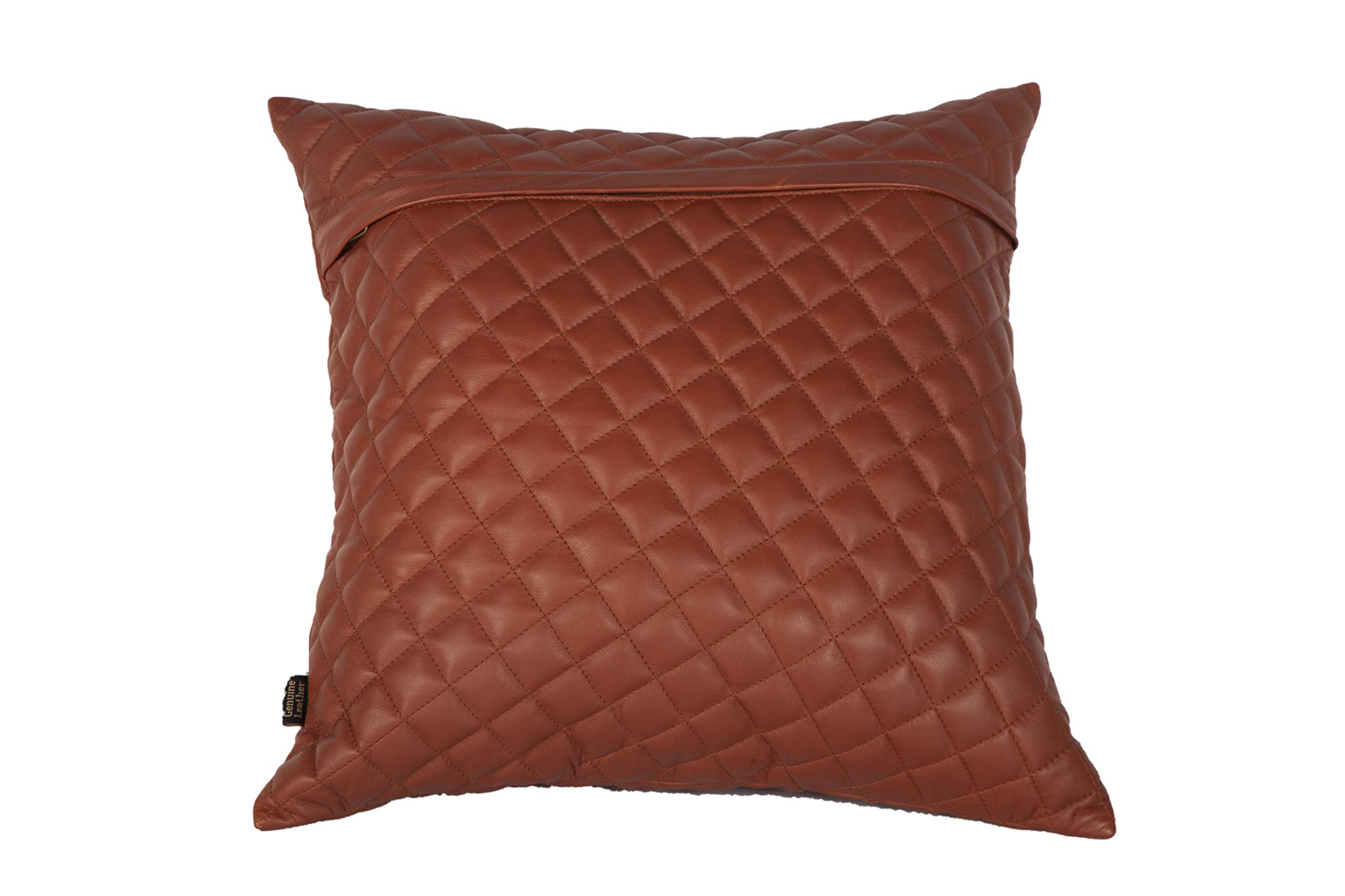 D DOLLY LAMB 100% Lambskin Leather Diamond Lattice Pattern Pillow Cover - Sofa Cushion Case - Decorative Throw Covers for Living Room & Bedroom - 16x16 Inches - Tan Pack of 1