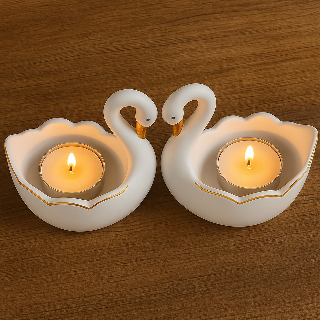 CraftVatika White Swan Tealight Candle Holder Pair, Elegant Couple Décor for Home, Festive Decor, Diwali Decoration Items for Home Decor Gifts, Return Gifts for Women, Christmas Decor Items (2 Pcs)-image-13