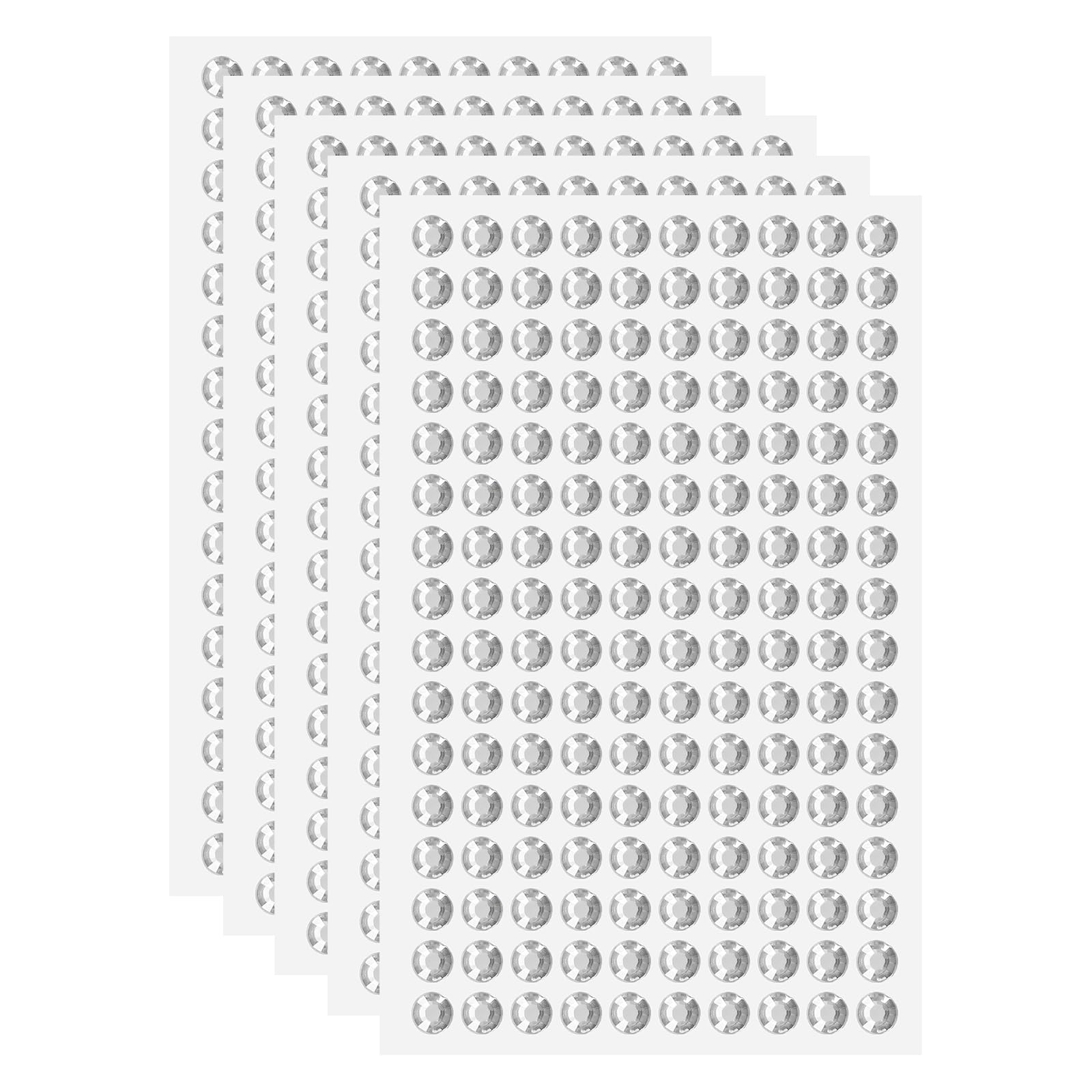 sourcing map 5 Sheet/800pcs Rhinestone Adhesive Stickers Self Adhesive Acrylic Gem Sticker 6mm Plastic Face Bling Gem Stones Jewel for Nail Art Craft Clothes DIY Makeup Decoration, White