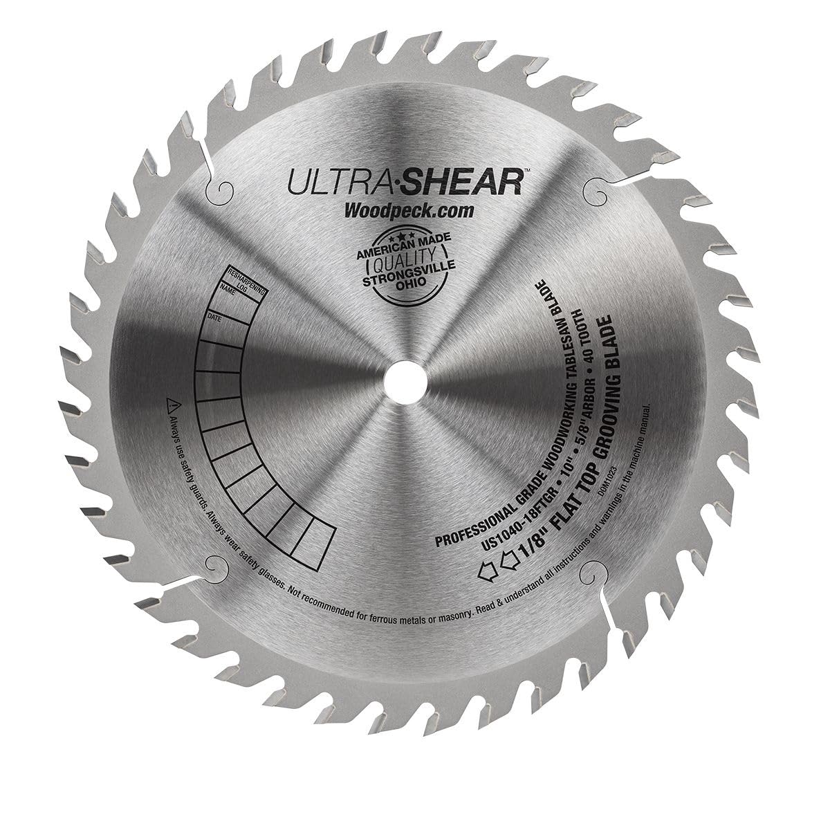10 Inch Flat-Top Grooving Table Saw Blade, Carbide Tipped, 40-Tooth, 1/8" Kerf & 5/8" Arbor, for Dados, Joints, Rabbets - Made in USA