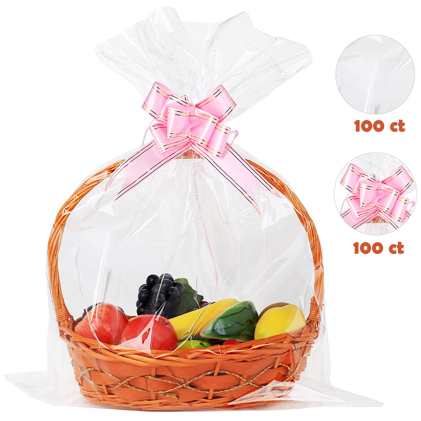 UltraOutlet Paquete de 100 bolsas grandes de celofán transparente de 18 x 24 pulgadas, bolsas de celofán transparente de 2.3 mil de grosor para cesta de frutas, envoltura de regalo, golosinas, artes y