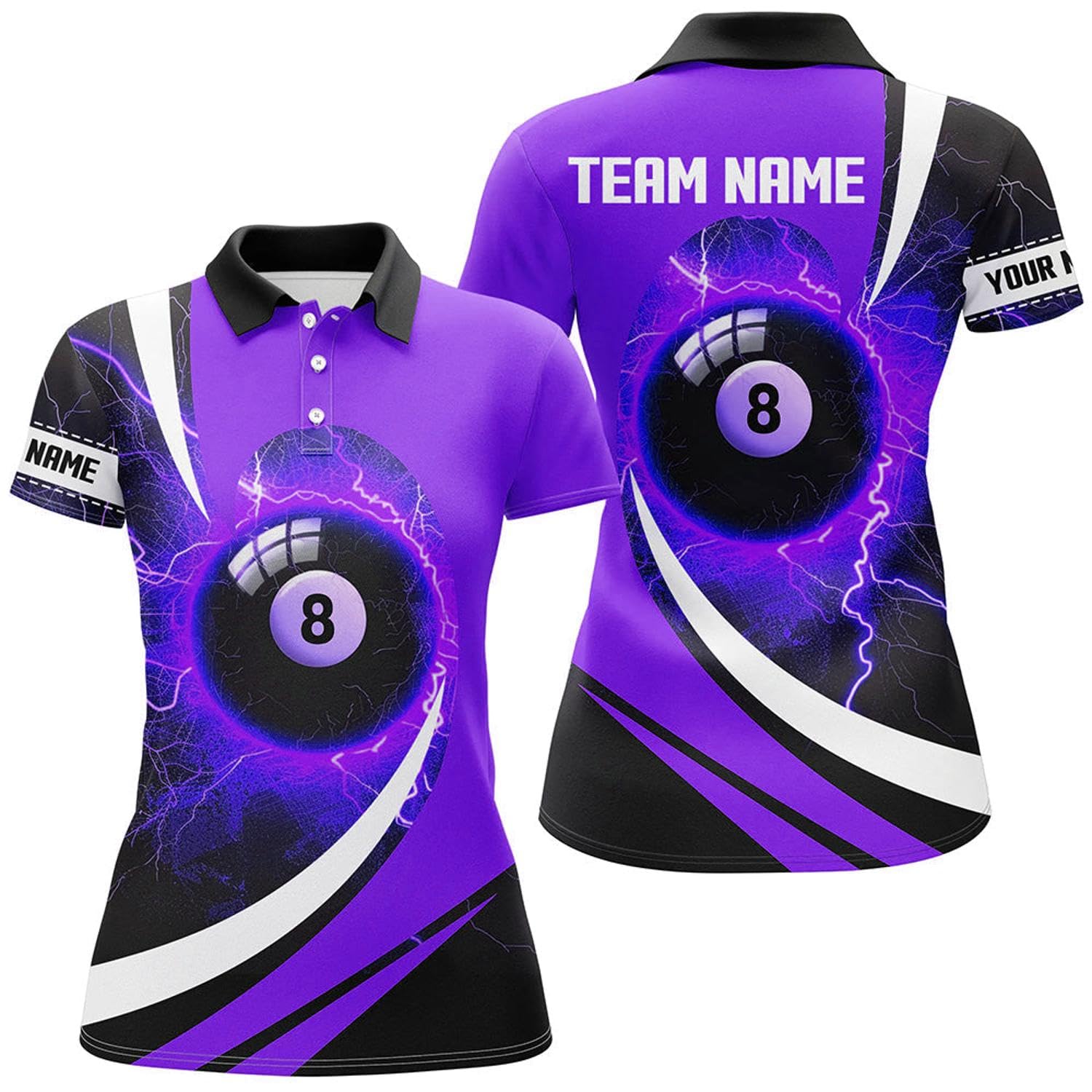 Personalized Thunder Lighting Yellow 8 Ball Billiard Shirts for Women Custom 8 Ball Pool Jerseys V1174