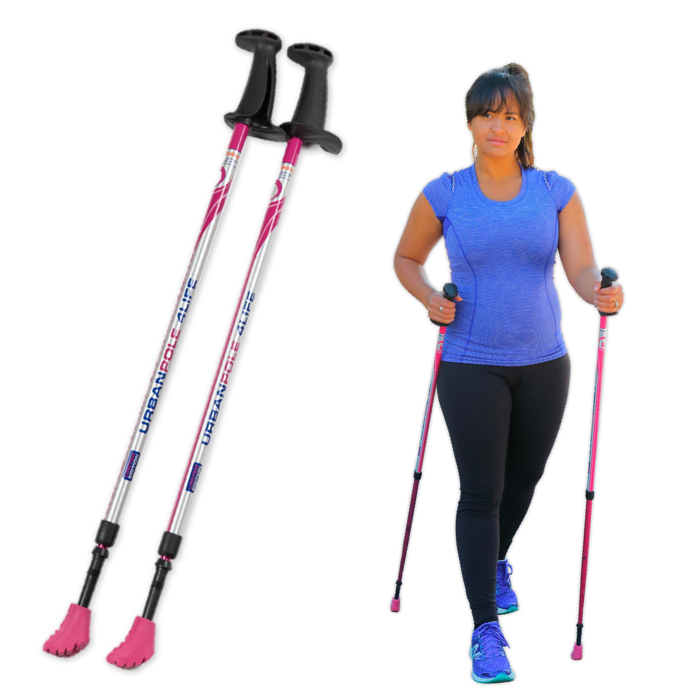Urban Poling 4LIFE Urban Poles - 1 Pair - Fitness Edition - Patented Ergonomic CoreGrip™ for Stability - Adjustable, Collapsible, Lightweight for Comfort