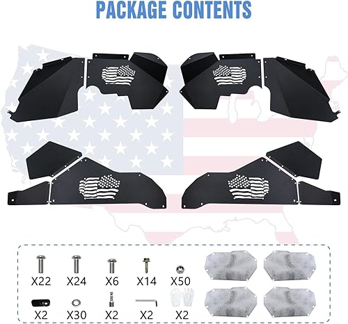 Miniatura 3 de ROADER Forro interior delantero y trasero para guardabarros interiores con patrón de bandera de Estados Unidos para Jeep Wrangler JK JKU Unlimited