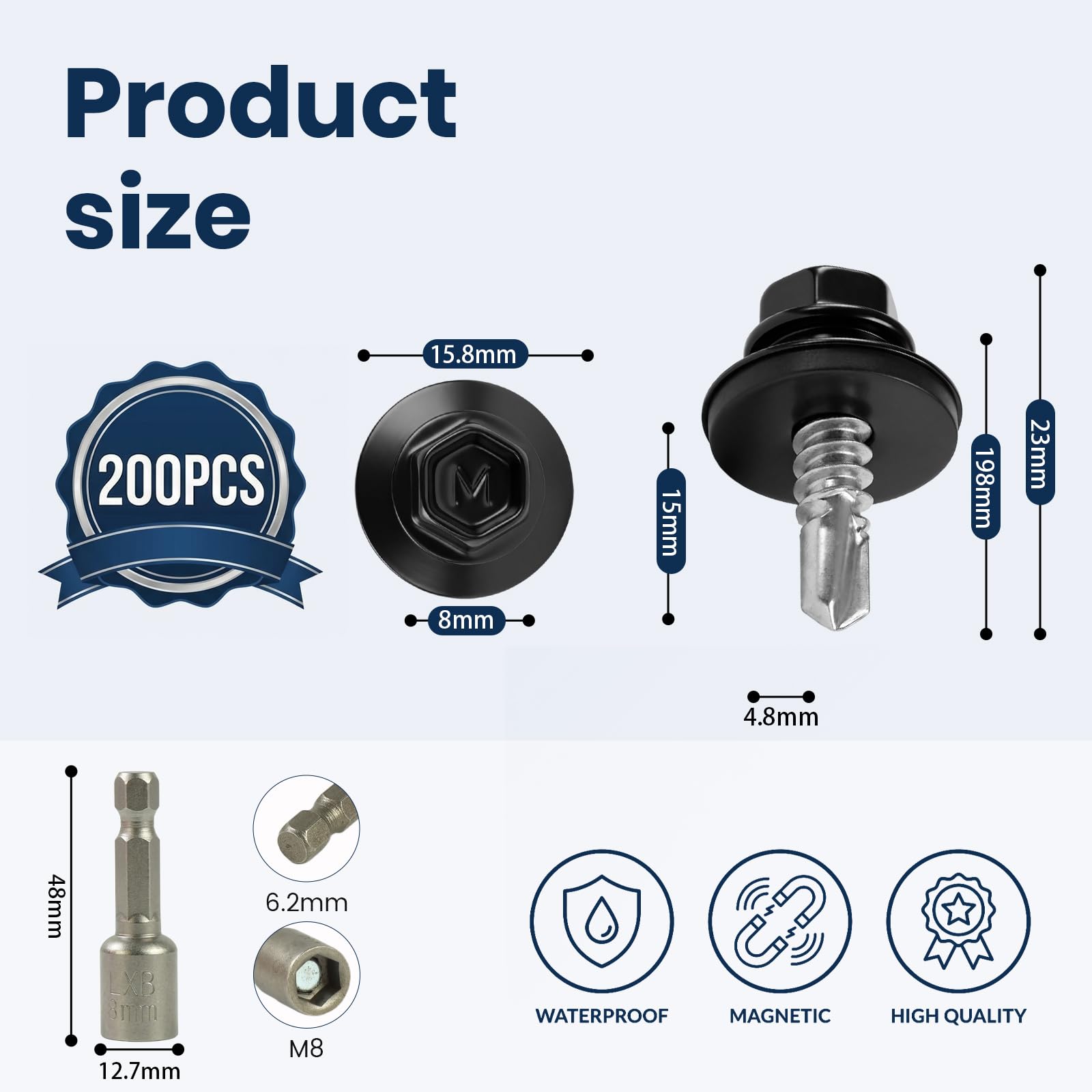 200 uds Tornillos para Chapa Trapezoidal 4,8 x 19 mm Tornillos de Techo Pintados, Cabeza Hexagonal Cincados Autorroscantes con Arandelas de EPDM (Gris-RAL 7016)