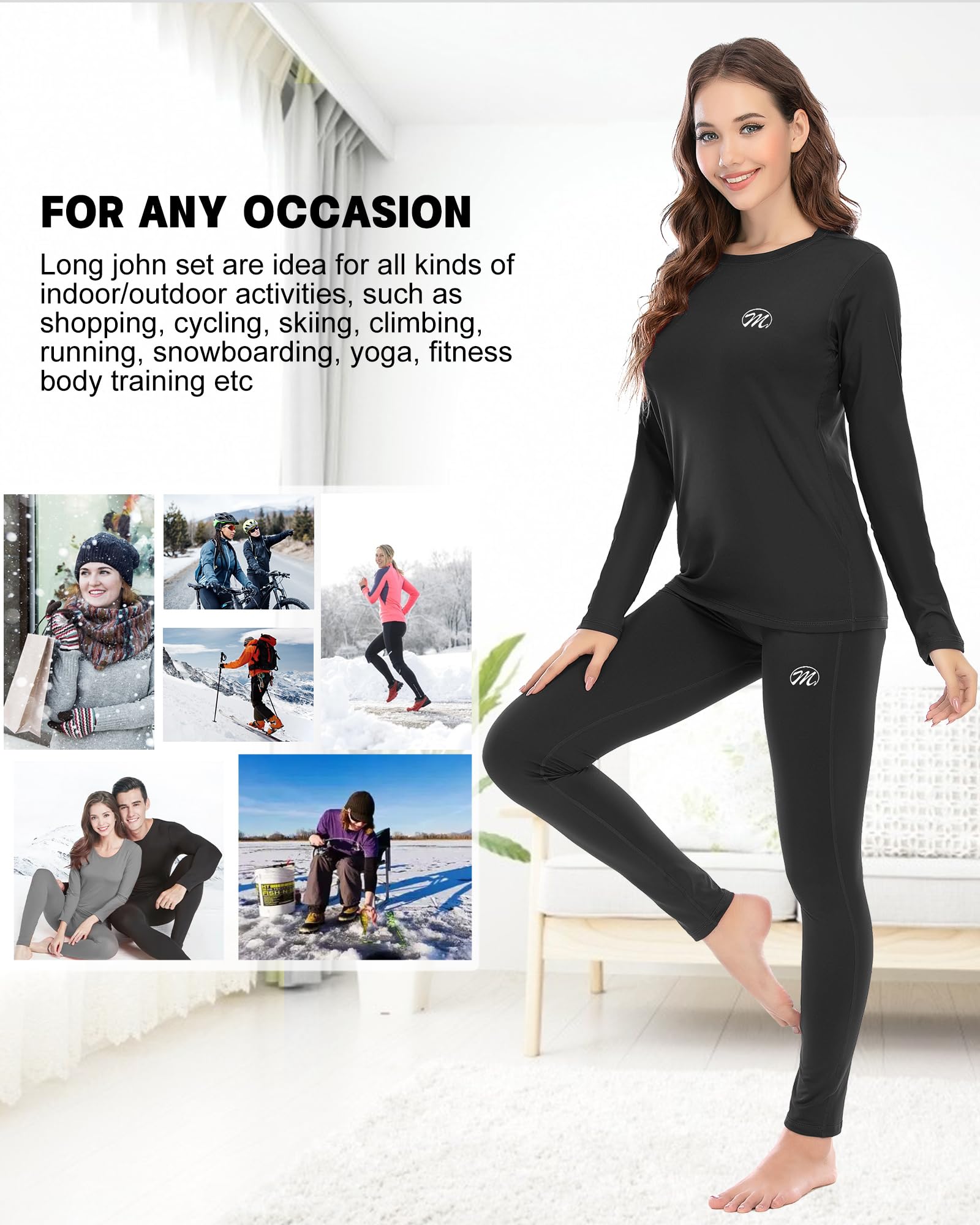 MEETWEE Ensemble de sous-vêtement Thermique Femme, Doublure Laine Polaire Chaud Manches Longues séchage Rapide Respirant pour Ski Voyages Running