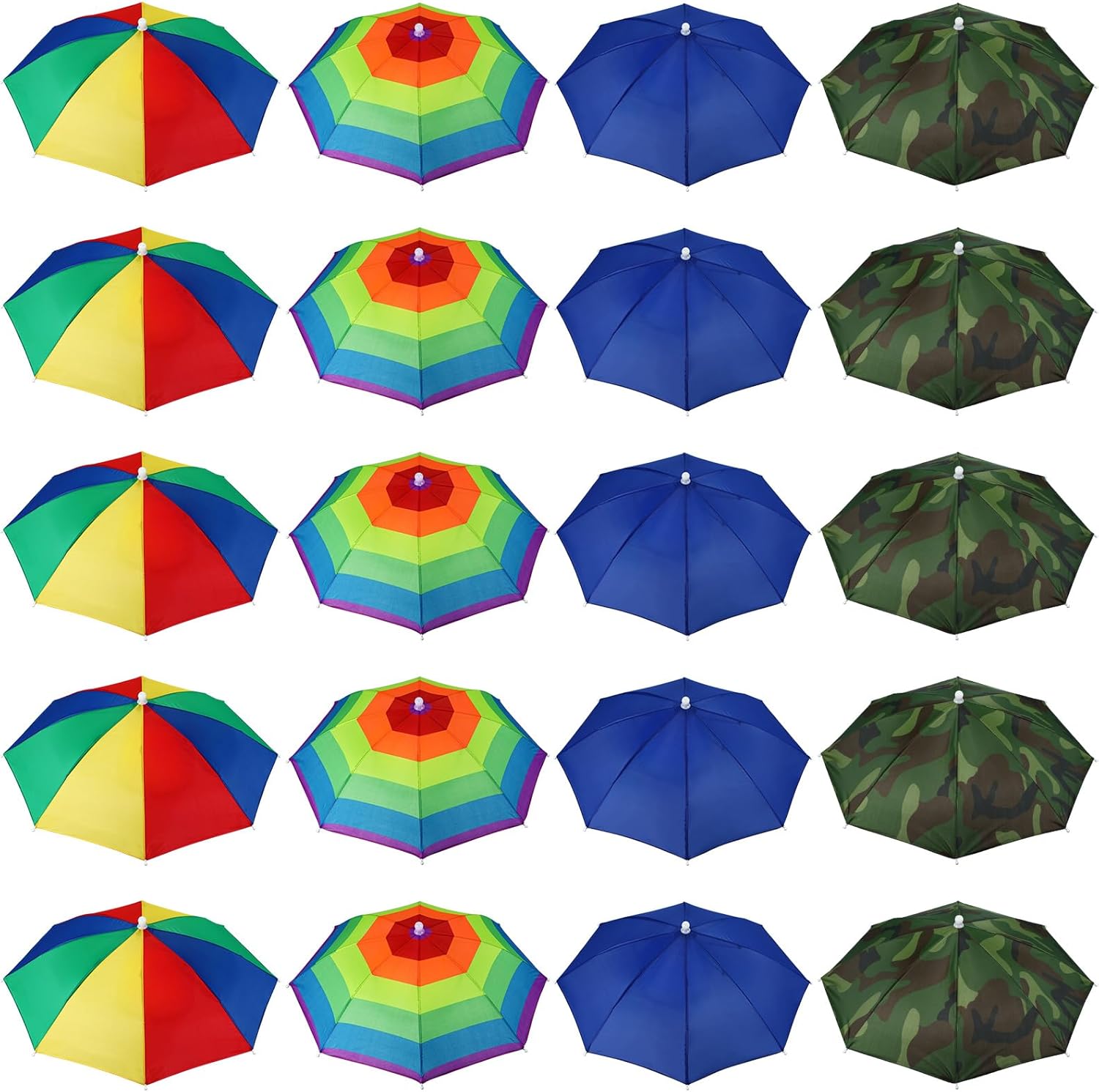 Kacctyen 20 Pieces Rainbow Umbrella Hat for Adults Hands Free Colorful Waterproof Head Umbrella Cap for Beach Fishing Hiking Camping