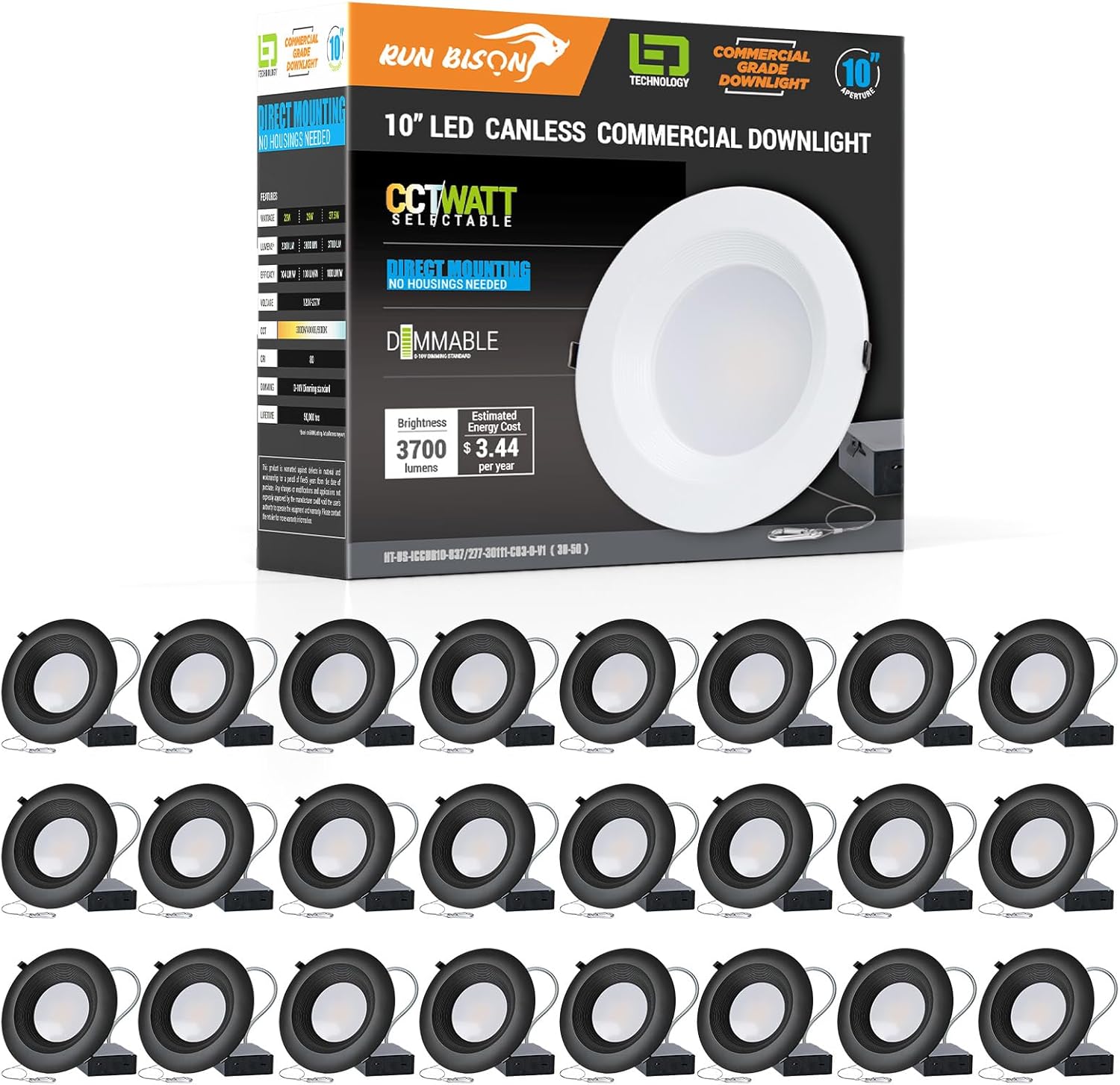 6 inch 120-277V LED Recessed Lighting with J-Box, Wattage Adjustable 12/16/20W,3 Color Selectable 3000K-5000K, 0-10V Dimmable, IC Rated,Canless LED Downlight, UL Listed -8 PK