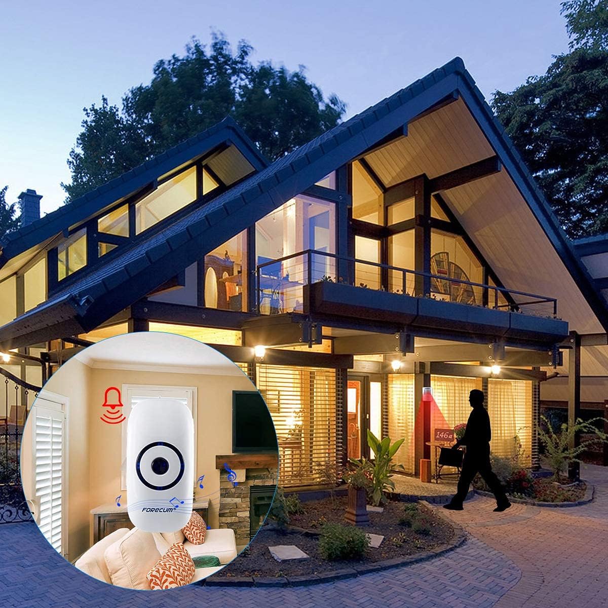 Motion Sensor, Chime & Security Sensor, Security Equipment, Wireless Doorbell/Wireless Doorbell/4 Level Sound, 36 Calling Music, Call Bell (1 Transmitter, 2 Receivers)