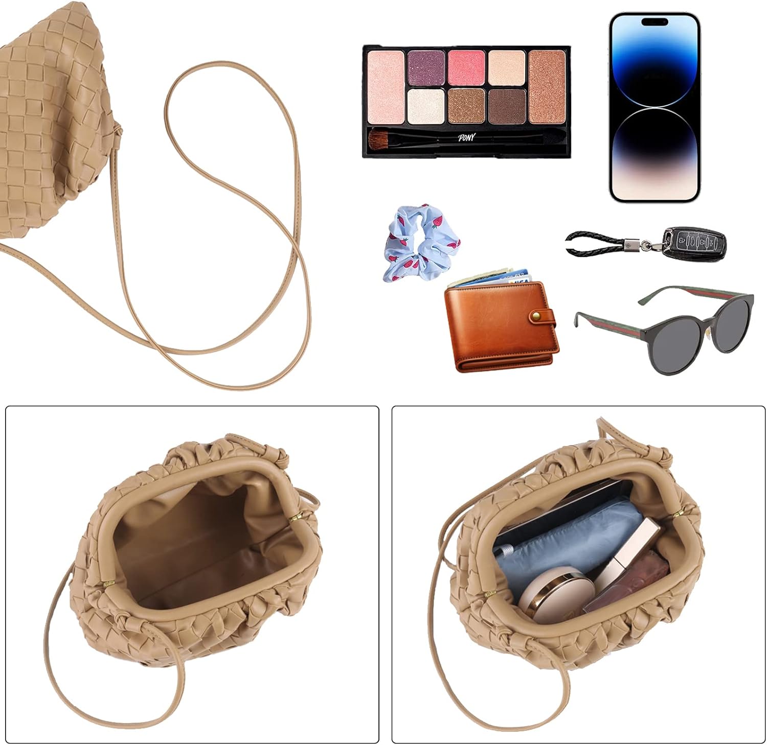 Woven Dumpling Bag for Women Clutch Purses, Cloud Crossbody Handbag Soft Shoulder Bag - Image 5