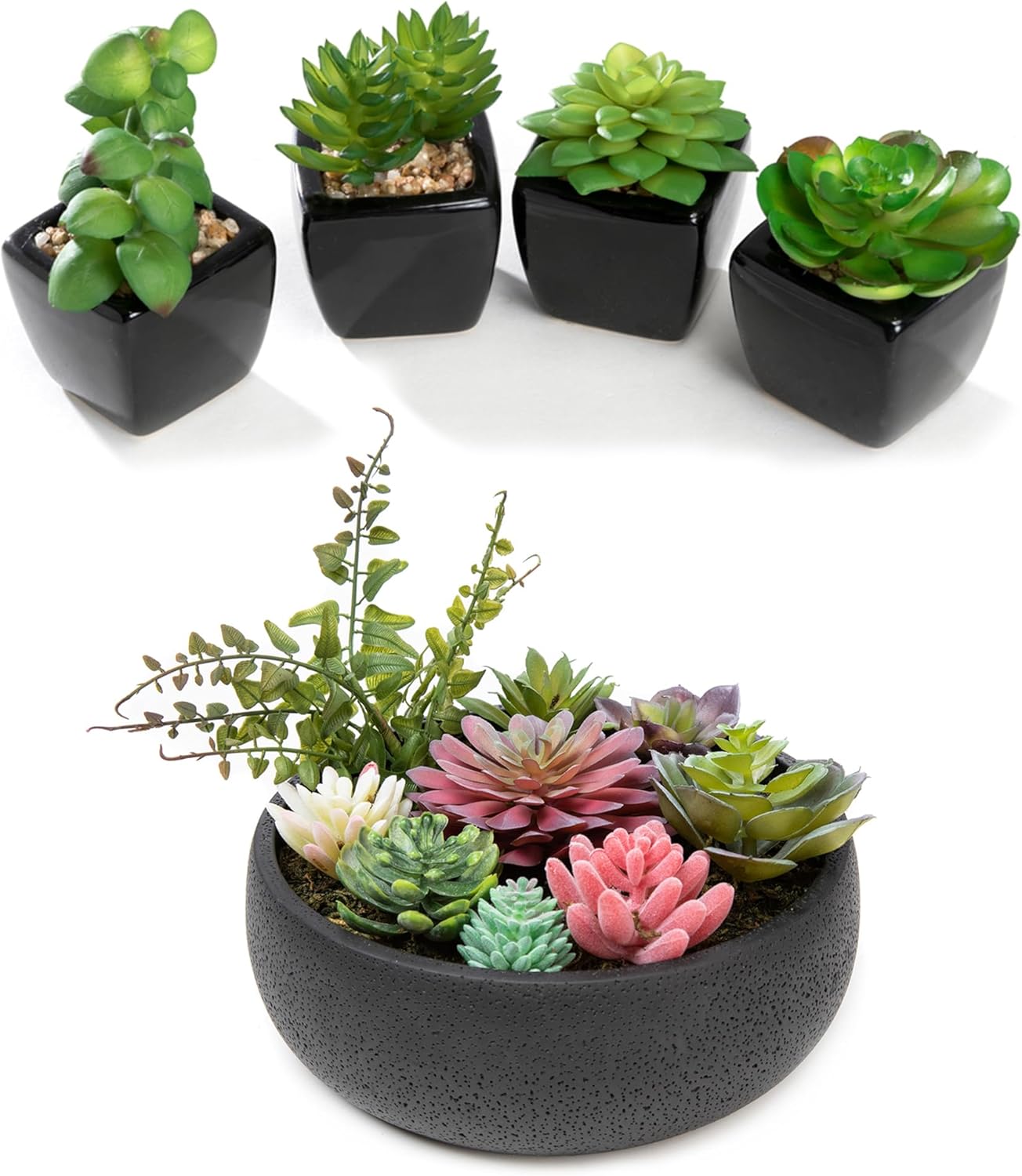 Modern Mini Artificial Succulent Plants Potted in Black