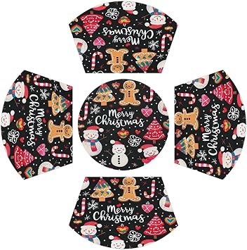 Christmas Snowman Gingerbread Wedge Placemats Set of 4+1pcs PVC Washable Wedge Place mats Round Table mat Wipeable Plastic Dining Table mats for Kitchen Indoor Outdoor Patio Table Decor