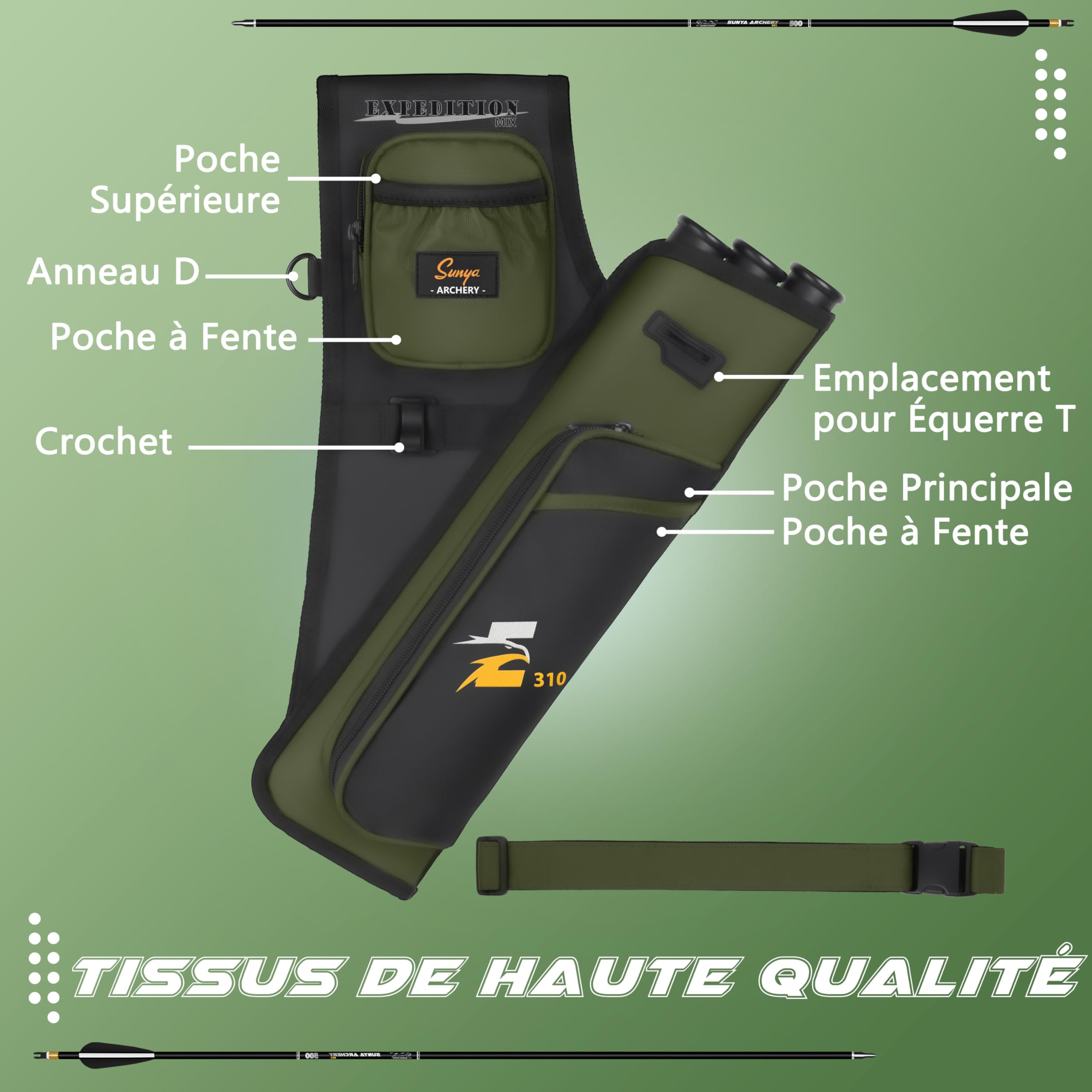Sunya Carquois de flèche de tir à l'arc. Comprend des Poches pour Languette et libération et Une Ceinture en Nylon réglable. Convient pour la Pratique de l'arc à poulies et de l'arc Classique - 3