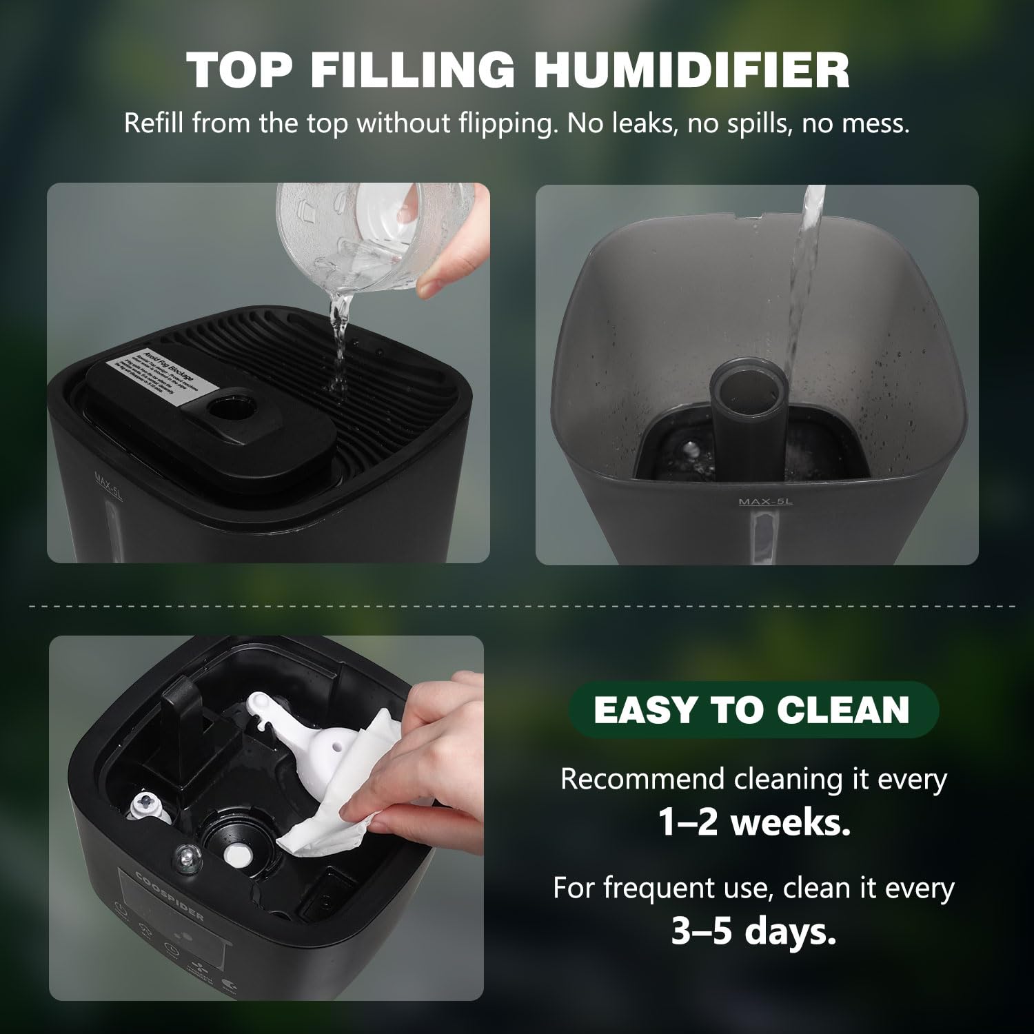 Tararium Nebulizador de terrario de 5 litros con temporizador y sensor de humedad – Humidificador automático de reptiles para serpientes, camaleones, tortugas – niebla ultrasónica silenciosa
