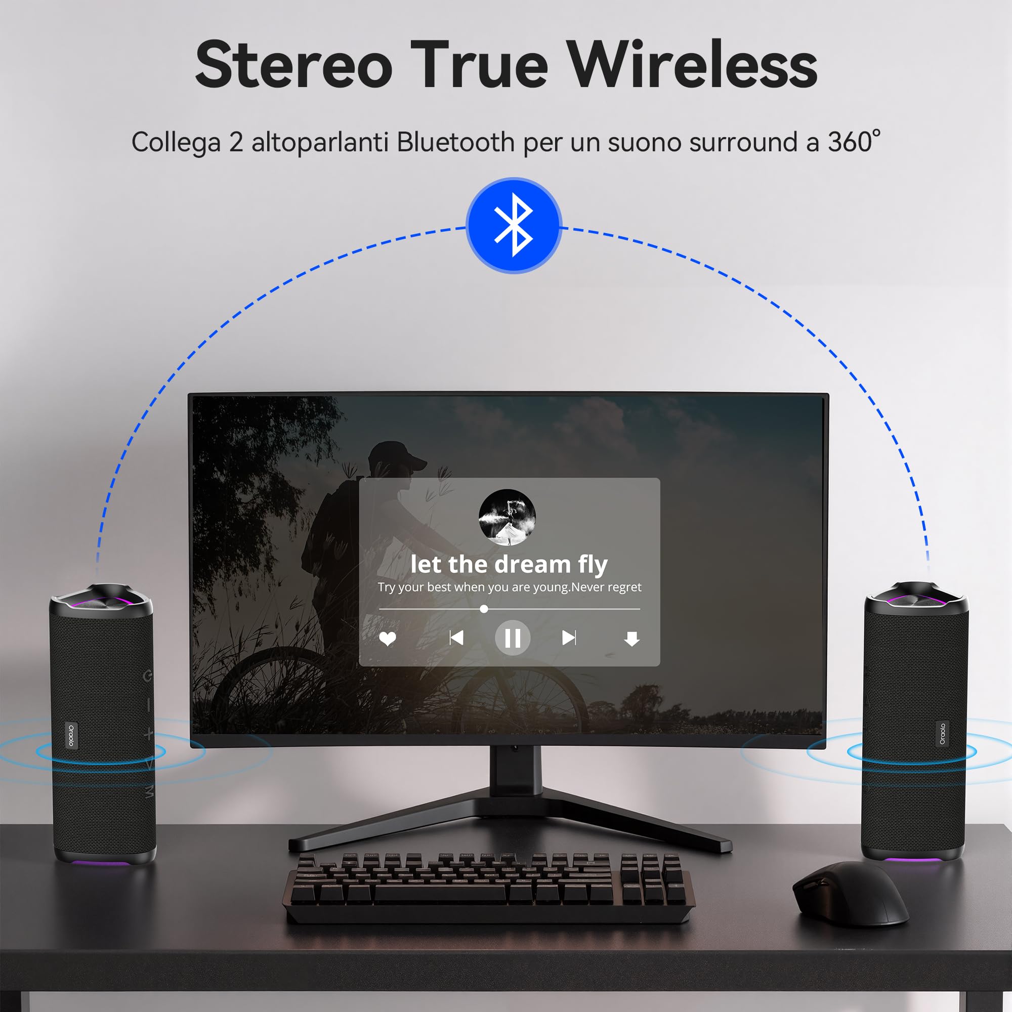 oraolo Cassa Bluetooth Altoparlante Portatile Wireless Speaker | Suono Stereo Potente da 20W Luci RGB Bluetooth 6.0 Supporto TF Card Impermeabile IPX6 per Esterno Adatto Feste