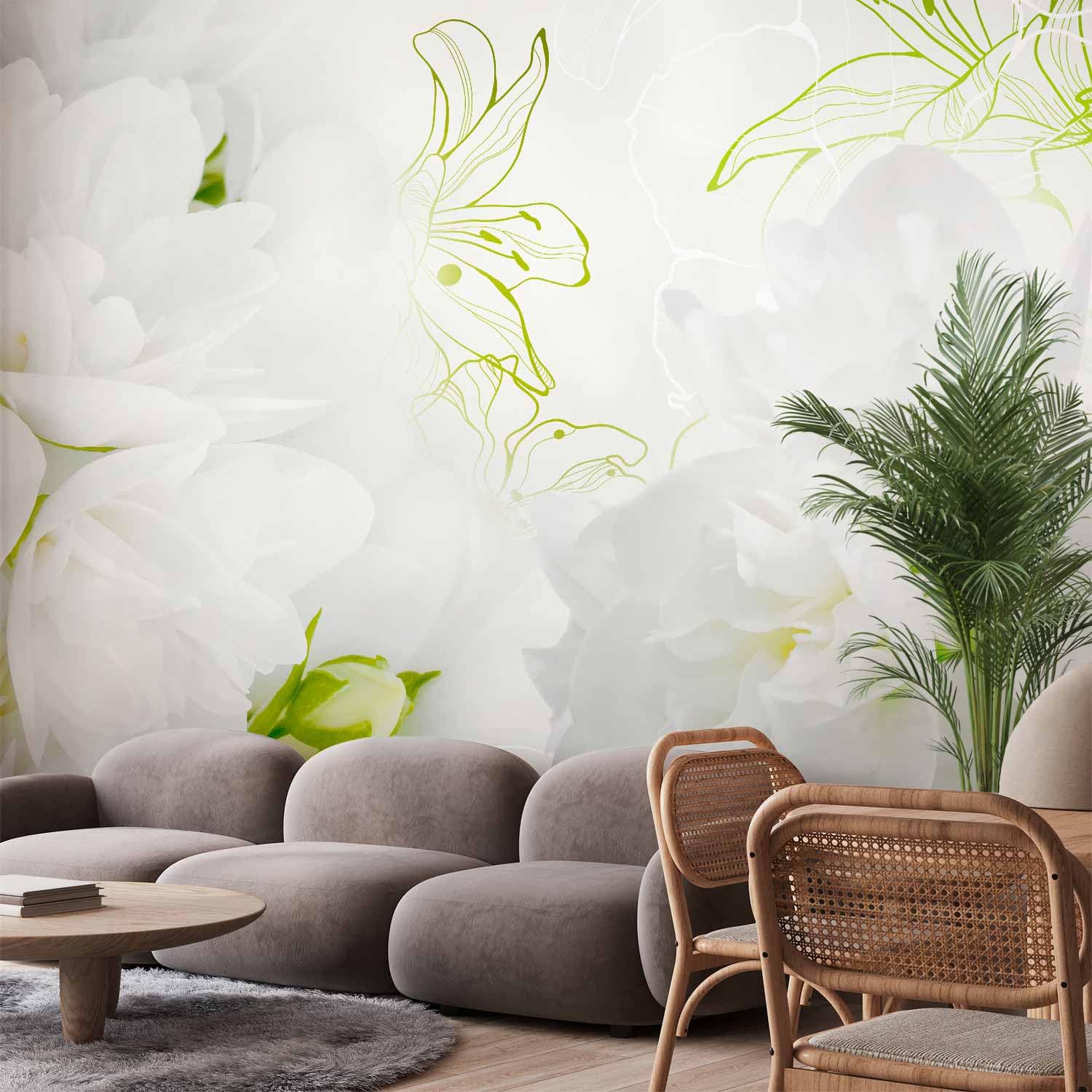 Fototapete murando 400x280 cm Vlies Tapeten Wandtapete XXL Moderne Wanddeko Design Wand Dekoration Wohnzimmer Schlafzimmer Büro Flur Blumen weiß grün rose blau b-A-0022-a-b