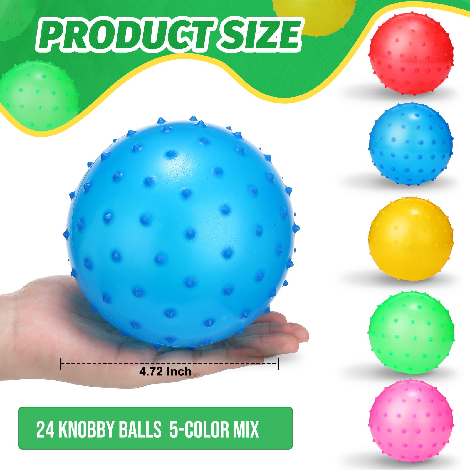 24 Pieces Knobby Balls Spiky Bounce Ball Toy Large