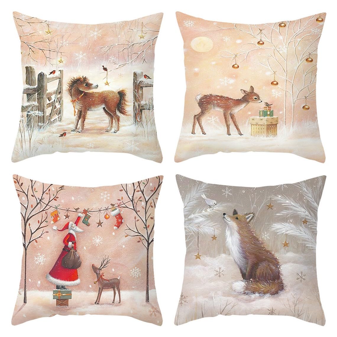 Chenlane Silk Pillow Cover Outdoor Cushion Chair, Throw Covers Modern Patio Sofa Replacement Exquisite Prints 40x40 cm, 4Pcs