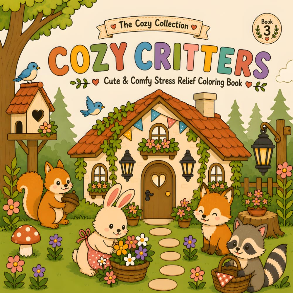 Cozy Critters: Cute & Comfy Stress Relief Coloring Book for Adults, Teens & Kids | Adorable Animal Friends, Cozy Cottage Scenes, Relaxing Woodland ... Coloring Pages (The Cozy Collection)