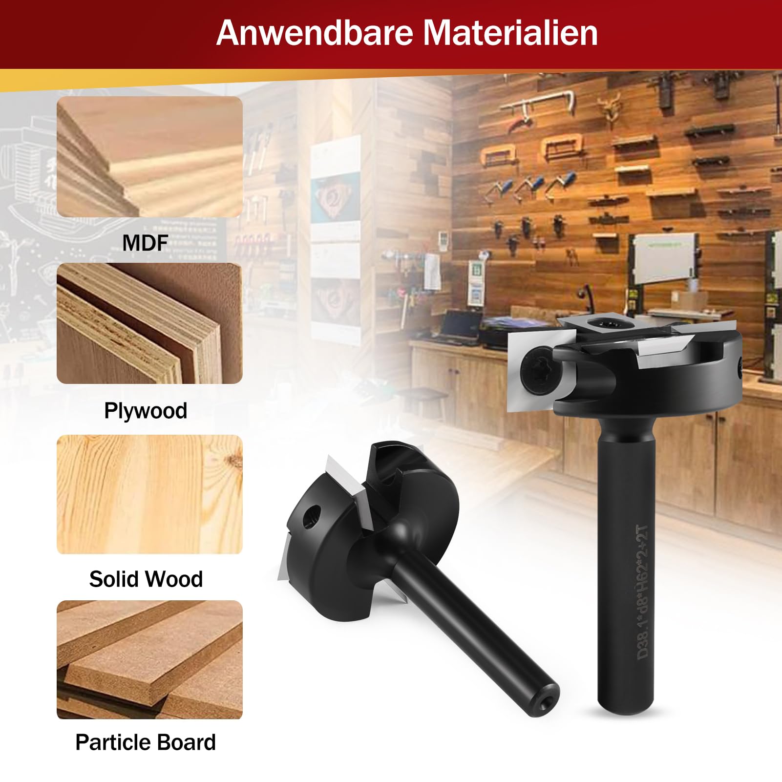 Trvoxviq Vlakfrees 8 Mm Schacht 2 Fluiten, 38,1 Diameter Schaaffrees Voor Bovenfrees Met Omkeerbare Platen 12 X 12 2 2 Mm Spoilboard Schachtfrees Platte Frees Oppervlaktebit 1522492367