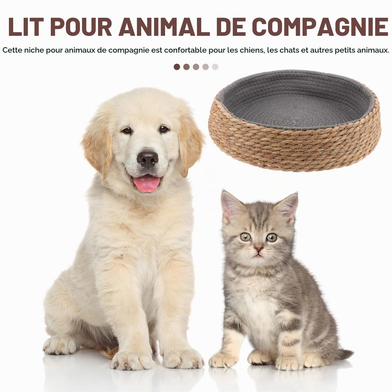 Alipis Panier De Lit De Chat Rotin Lit De Couchage pour Animaux De Compagnie Nid De Chien Rond Chenil De Chiot De Chaton Tressé À La Main Coussin Respirant pour Animaux De Compagnie