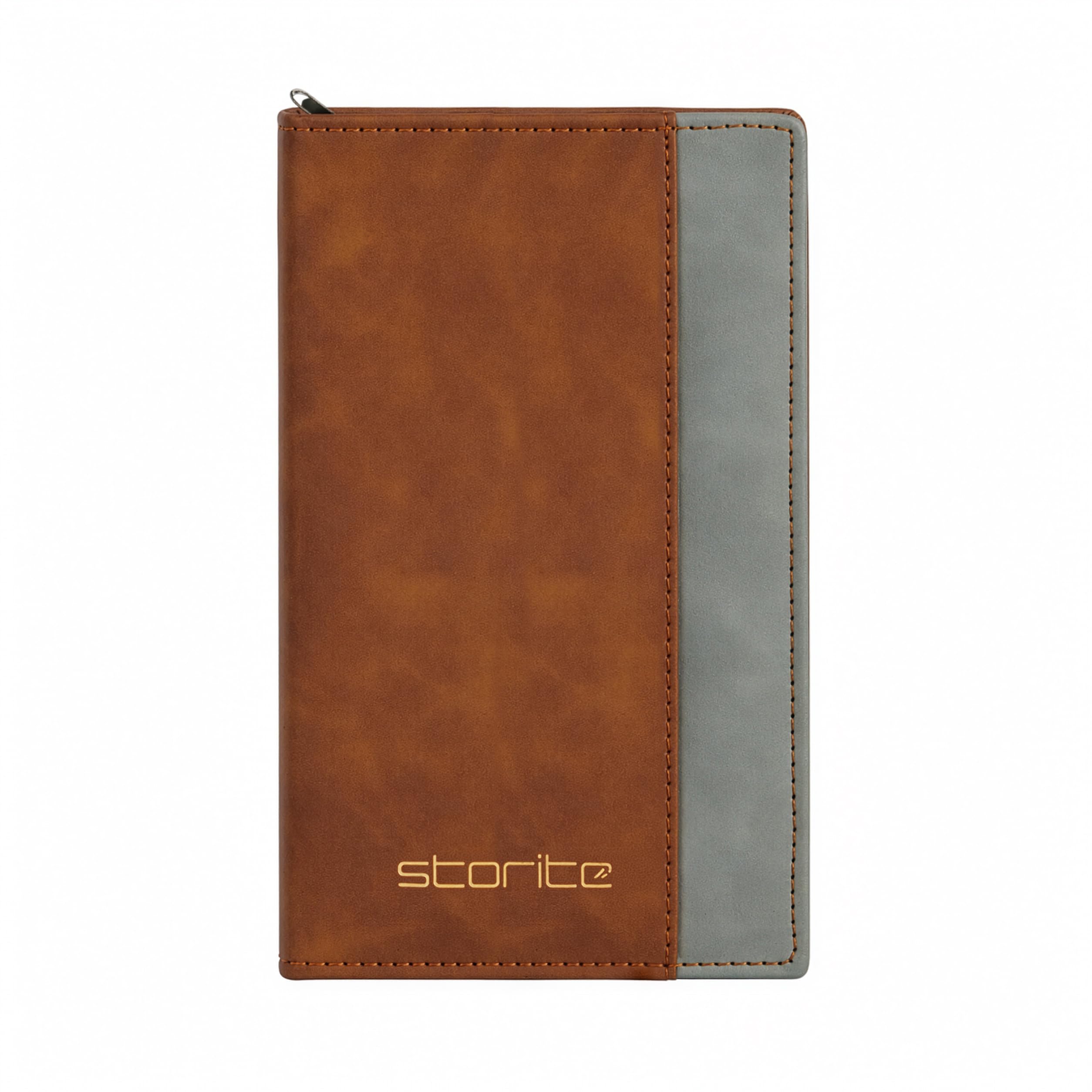 Storite Car Document Holder with Zipper Closure (Brown-Grey) | Vehicle RC, Insurance, PUC & Driving Licence Organizer | Multi-Pocket File Folder for Glove Box, Owner Manual & Car Papers