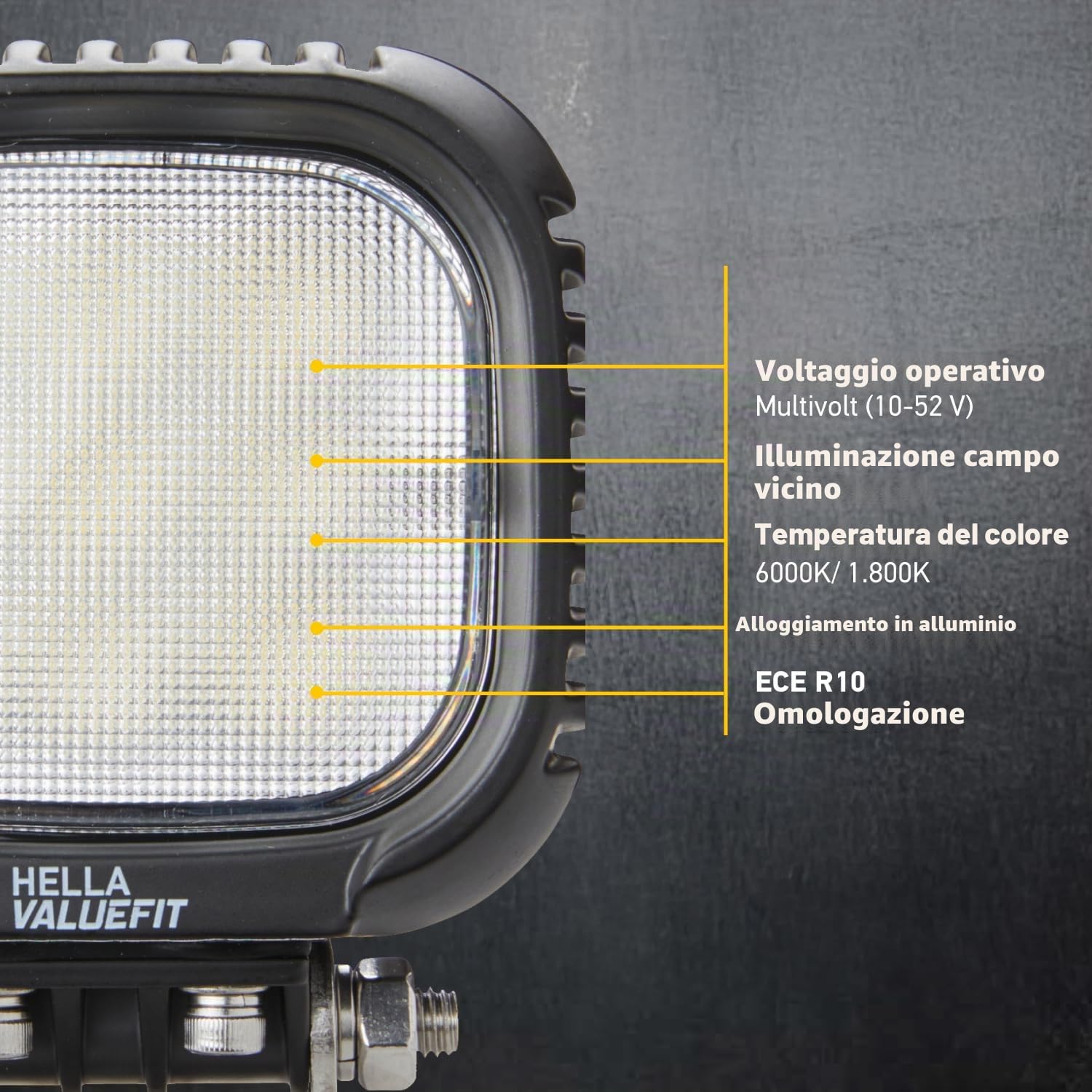 HELLA VALUEFIT 1GA 357 109-002 LED-Faro da lavoro, S3000, 12/24/48V, 3000lm, avvitato/Montaggio, esterno -arco di montaggio orientabile, Illuminazione campo vicino, Cavo 800mm, SpinaDEUTSCH