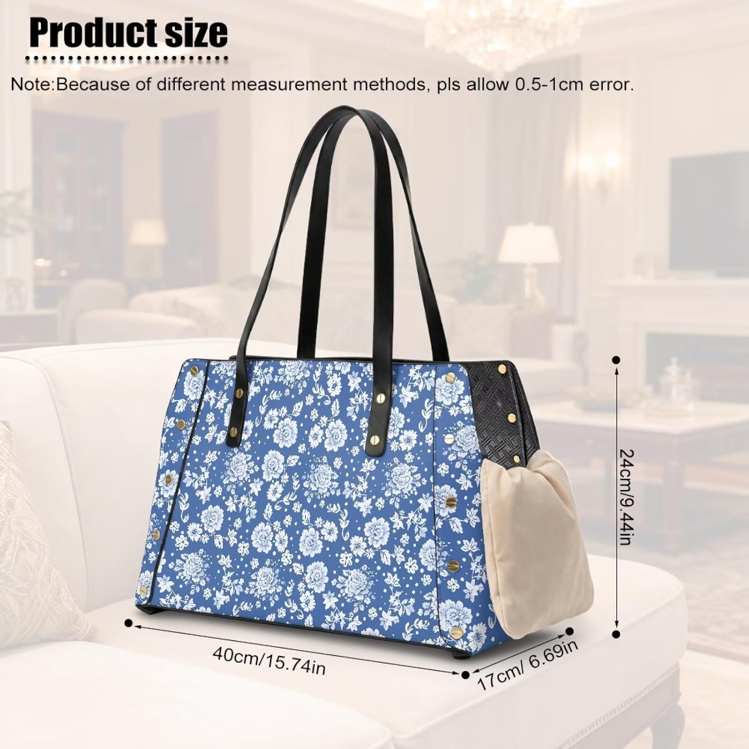 Blue Floral Dog Purse Carrier Soft Sided Small Dog Carrier Lightweight Pet Travel Bag