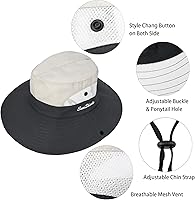 Vista 3 de Sombrero de sol de verano para mujer, cola de caballo – Protección UV de malla de ala ancha plegable con agujero para cola de caballo Beige