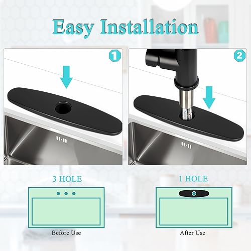 Miniatura 4 de SAMRI Placa de cubierta de grifo para cubrir los agujeros del fregadero, cubierta de grifo de acero inoxidable negro mate para grifo de baño o