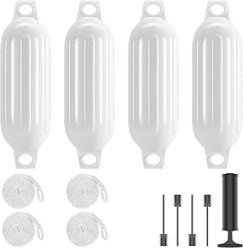 Boat Fenders 2 Pack,for Docking, Inflatable Cylindrical Twin Eye Ribbed with Ropes Boat Fenders
