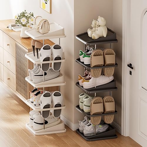Miniatura 5 de Zapatero vertical apilable de 5 niveles para 10 pares, torre de zapatos estrecha, ahorro de espacio, para entrada, sala de estar, dormitorio,
