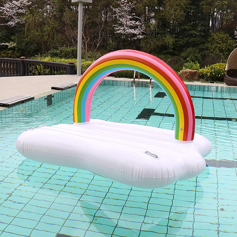 Regenbogen Luftmatratze Pool,Aufblasbare Wolke mit Regenbogen, Riesen Luftmatratze, Wasser-Liege, Pool-Lounge, Schwimmreifen für Kinder und Erwachsene