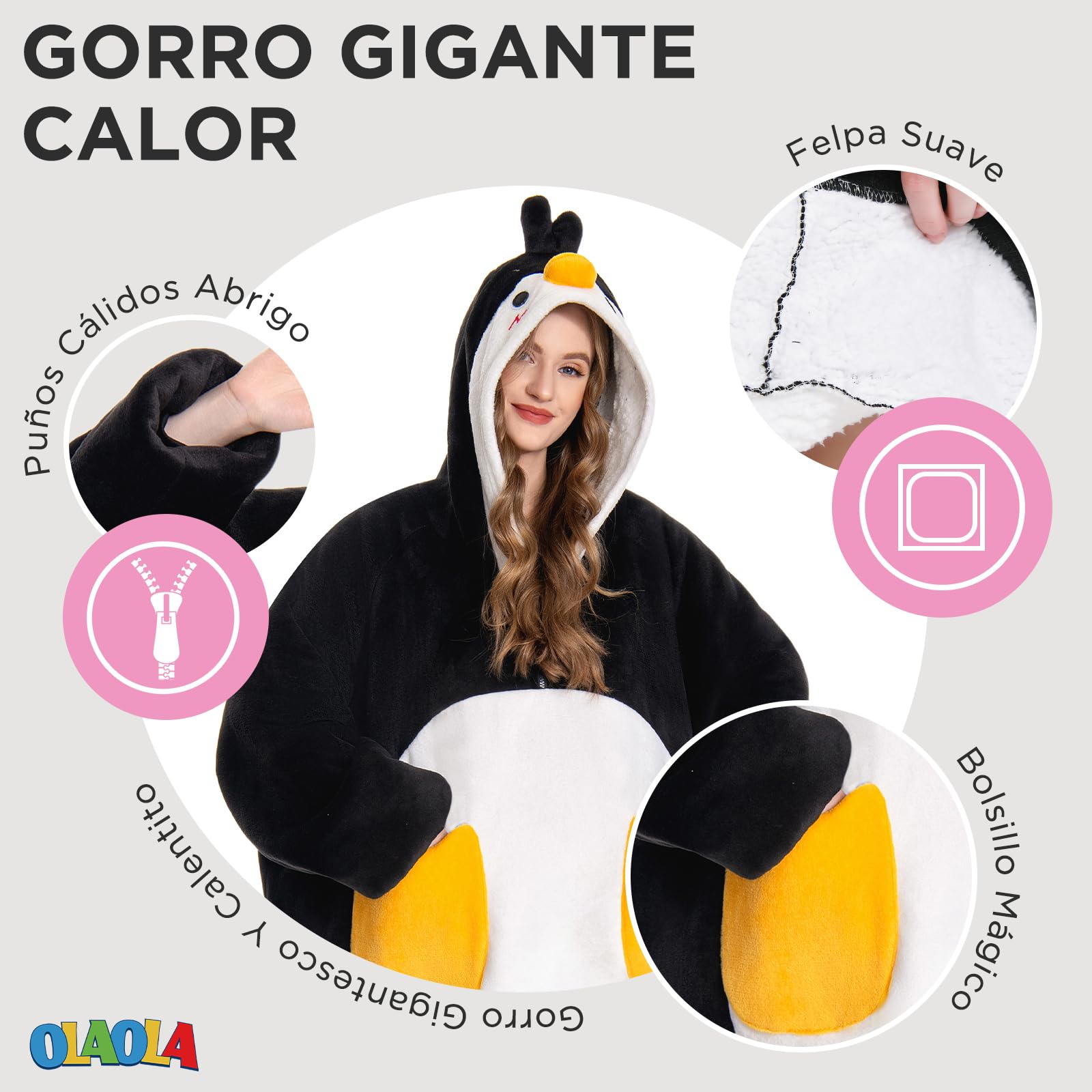 OLAOLA Sudadera con Capucha de Gran Tamaño para Adultos, Manta de Forro Polar Sherpa con Mangas y Bolsillos, Suave Cálida y Acogedora Sudadera Manta para Mujer Hombre