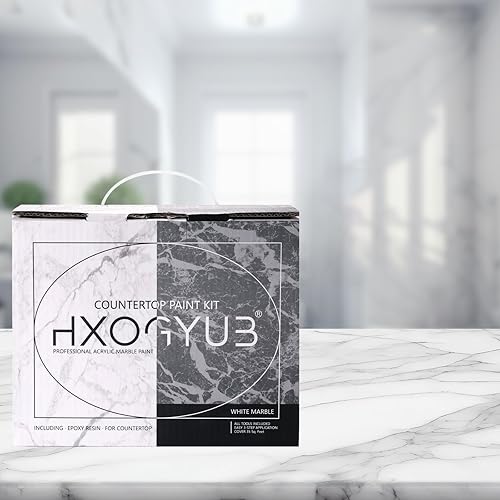 Miniatura 5 de Kit de pintura para encimera de mármol blanco (incluye resina epoxi), blanco carrara, cubre hasta 35 pies cuadrados, juego todo en uno, para mármol,