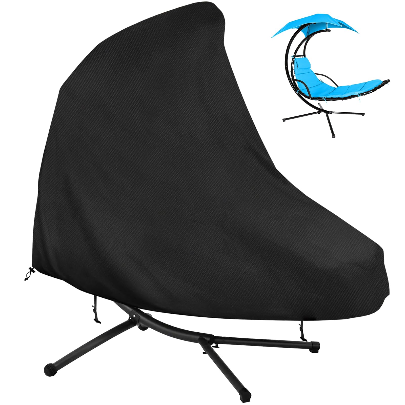 Housse Chaise Longue Suspendue Imperméables,Couverture Transat Suspendu Coupe Vent,Bache Transat Soleil Suspendue avec Cordon de Serrage,Tissu Oxford 420D Résistant (200 * 120 * 200cm,Noir)